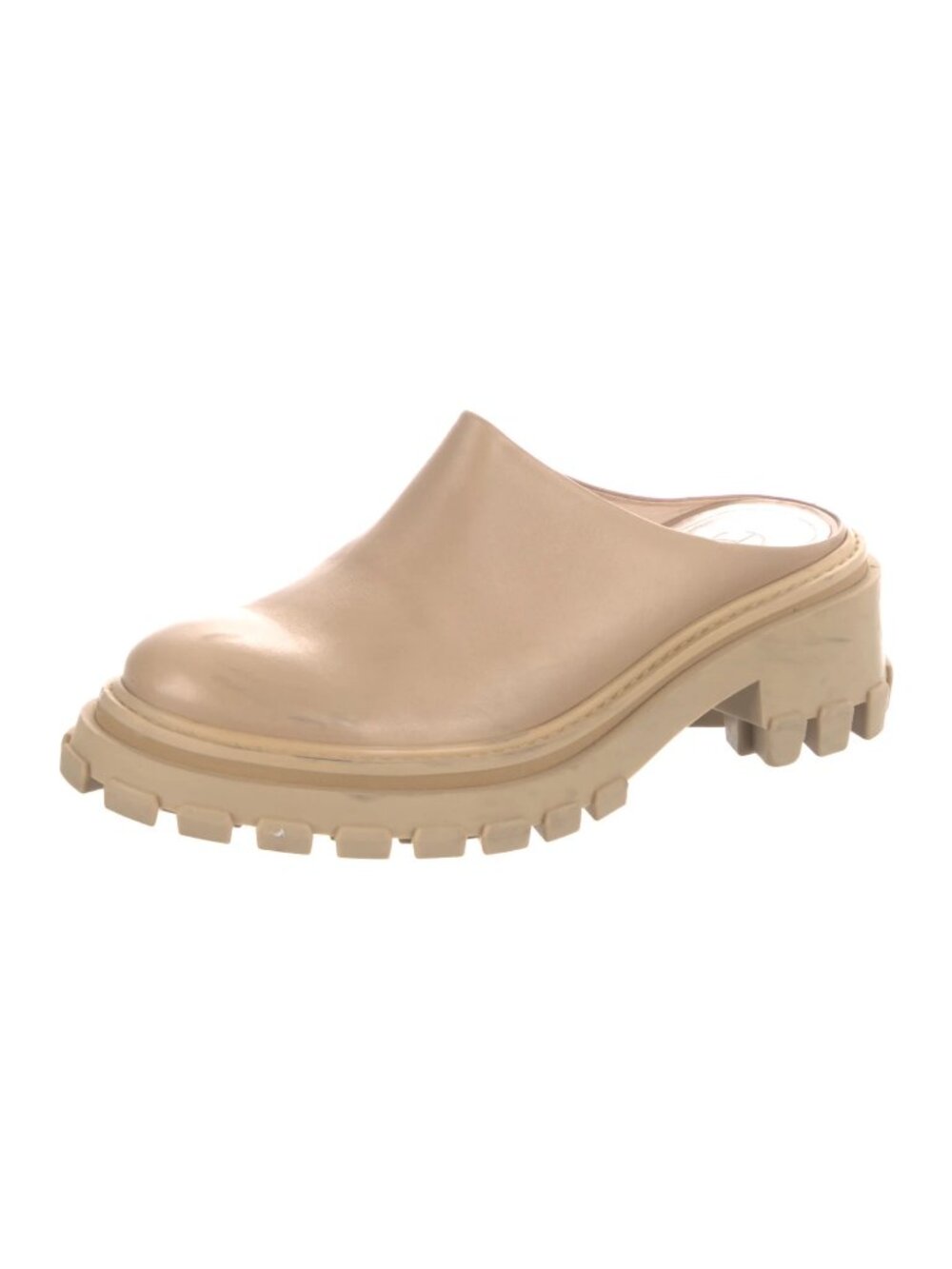 Porte & Paire Beige Leather Lug Sole Mules Clogs